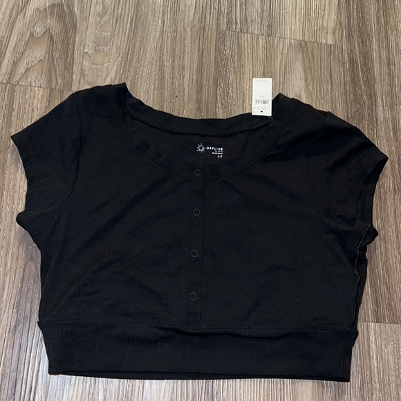 Aerie black button down crop top - Picture 4 of 6